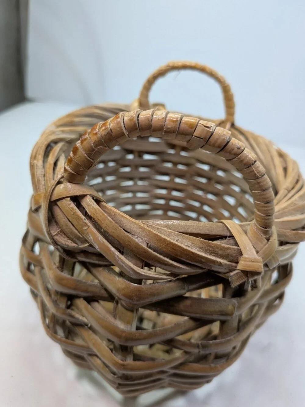 Vintage Natural Wicker Baskets Set of 2 Thick Vine Handled Gathering Baskets